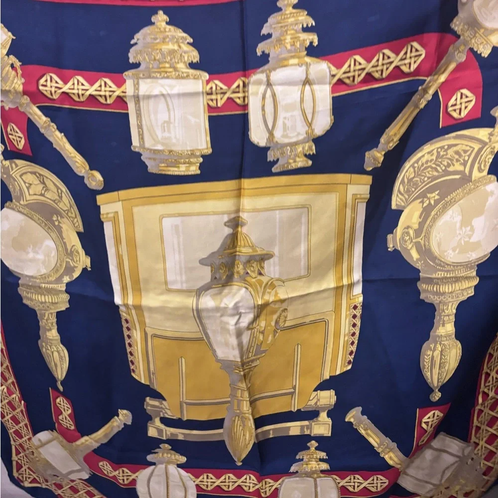 Hermes Blue and Gold Scarf - Picture 3 of 3